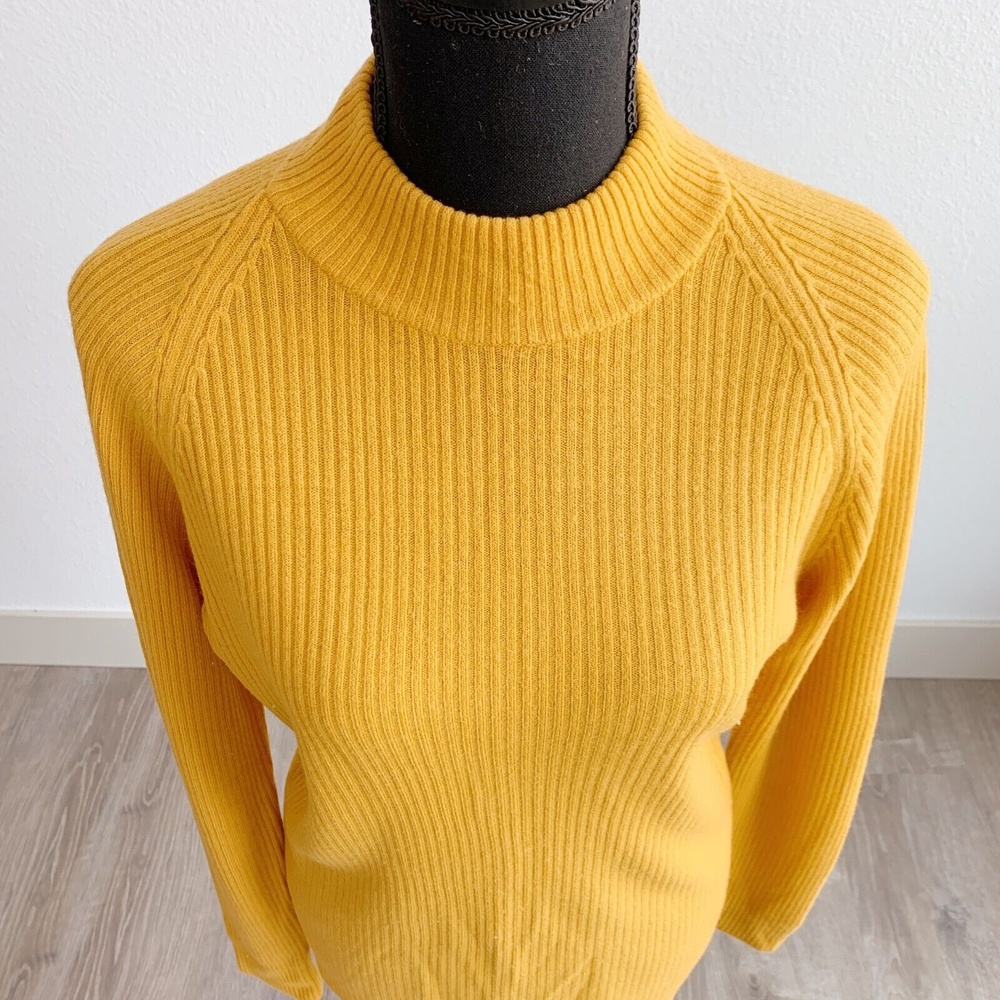Vintage 60s Flair Fashions Gold Yellow Ribbed Mockneck Shirt Top Blouse M/L - Picture 2 of 6